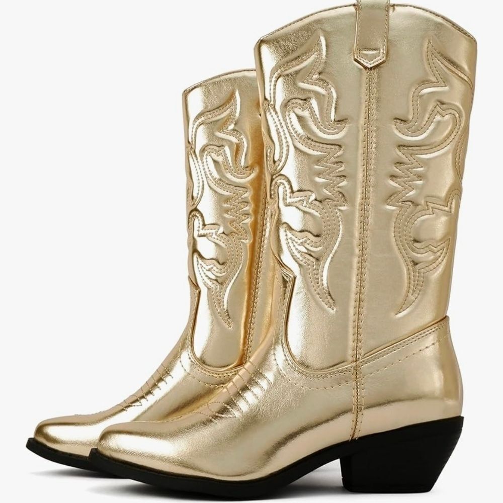 Soda Metallic Gold Western Heeled Boots